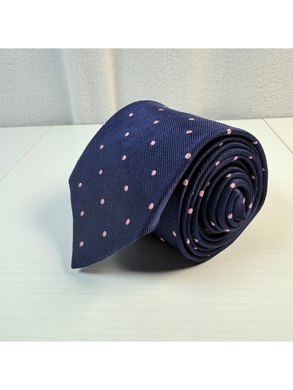Brooks Brothers Makers and Merchants XL Silk Tie Men's Navy Blue Pink Dot Repp